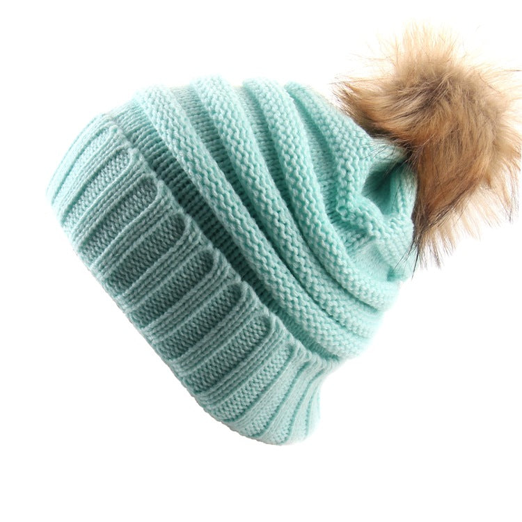 Wholesale Wool Ball Knitted Hat Thickened Warm Woolen Hat
