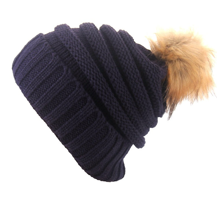 Wholesale Wool Ball Knitted Hat Thickened Warm Woolen Hat