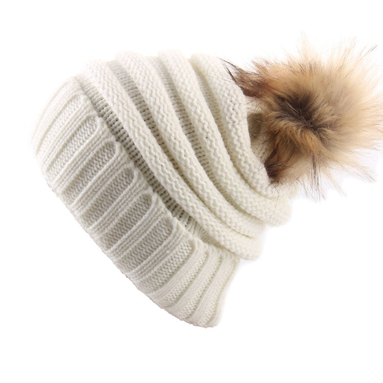 Wholesale Wool Ball Knitted Hat Thickened Warm Woolen Hat