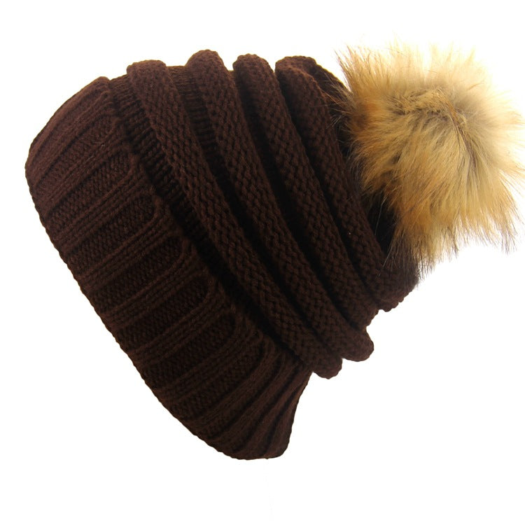 Wholesale Wool Ball Knitted Hat Thickened Warm Woolen Hat