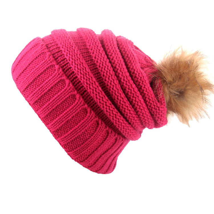 Wholesale Wool Ball Knitted Hat Thickened Warm Woolen Hat
