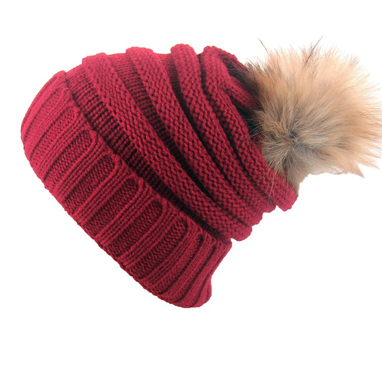 Wholesale Wool Ball Knitted Hat Thickened Warm Woolen Hat