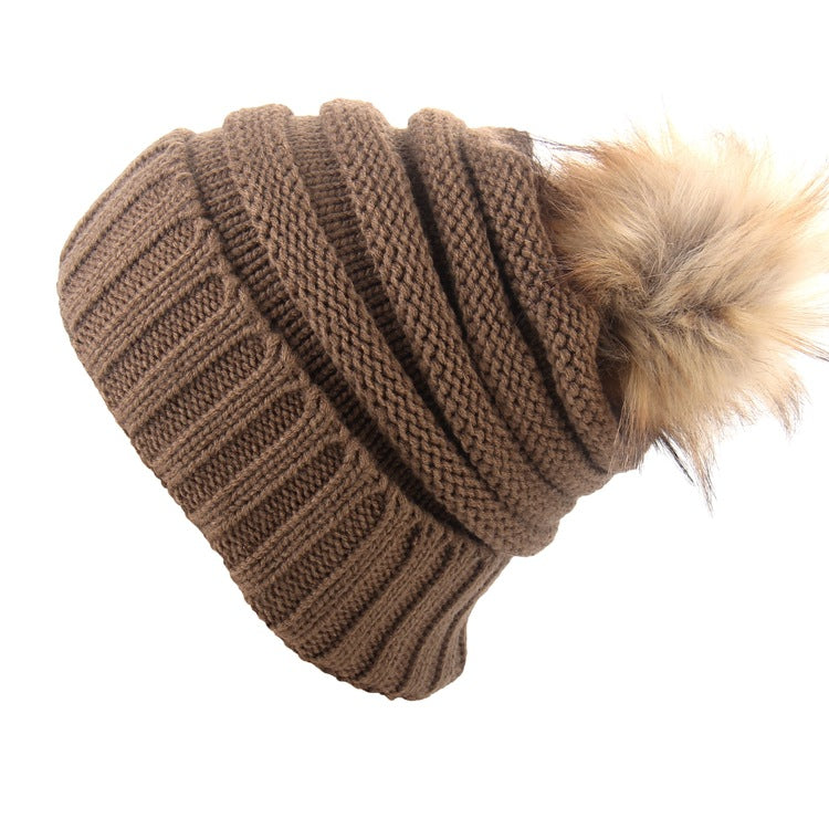 Wholesale Wool Ball Knitted Hat Thickened Warm Woolen Hat
