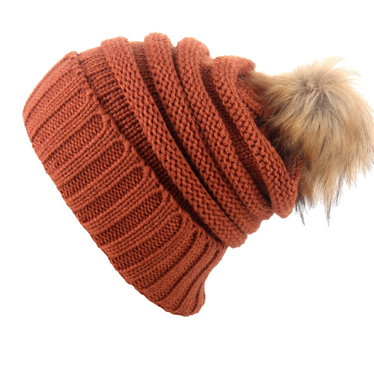 Wholesale Wool Ball Knitted Hat Thickened Warm Woolen Hat