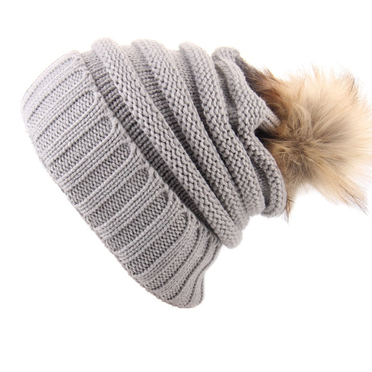 Wholesale Wool Ball Knitted Hat Thickened Warm Woolen Hat