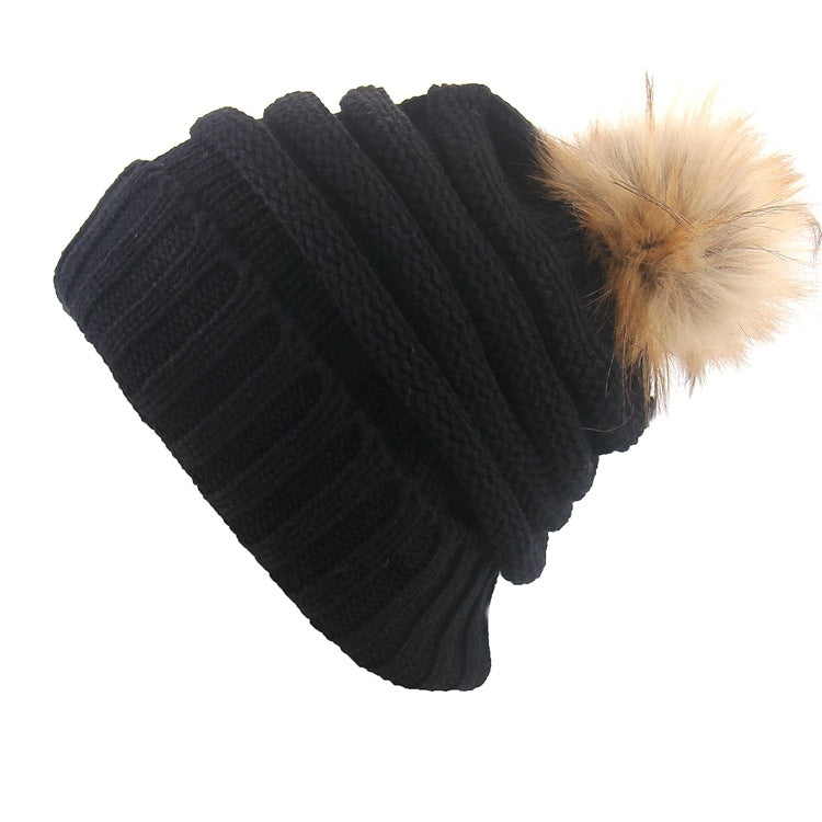 Wholesale Wool Ball Knitted Hat Thickened Warm Woolen Hat