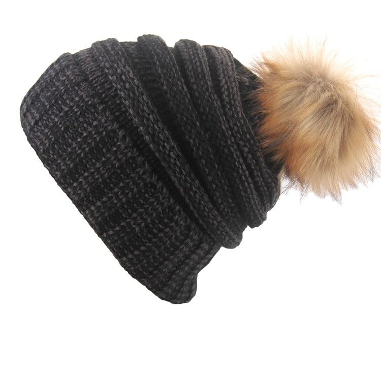 Wholesale Wool Ball Knitted Hat Thickened Warm Woolen Hat
