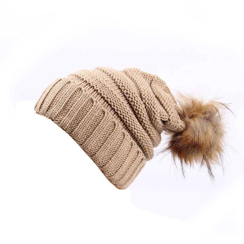 Wholesale Wool Ball Knitted Hat Thickened Warm Woolen Hat