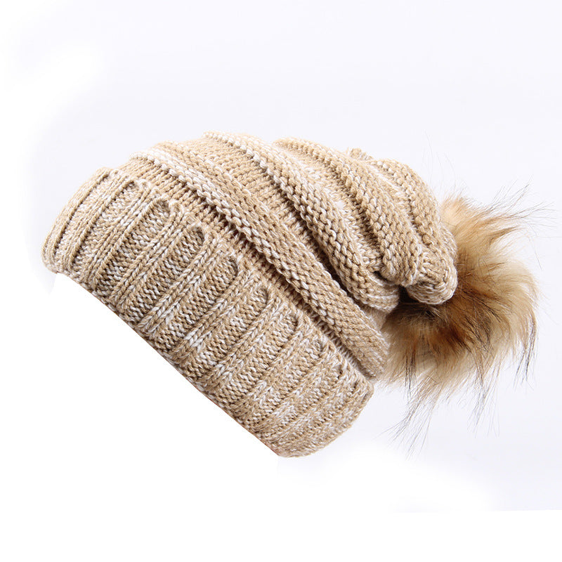 Wholesale Wool Ball Knitted Hat Thickened Warm Woolen Hat