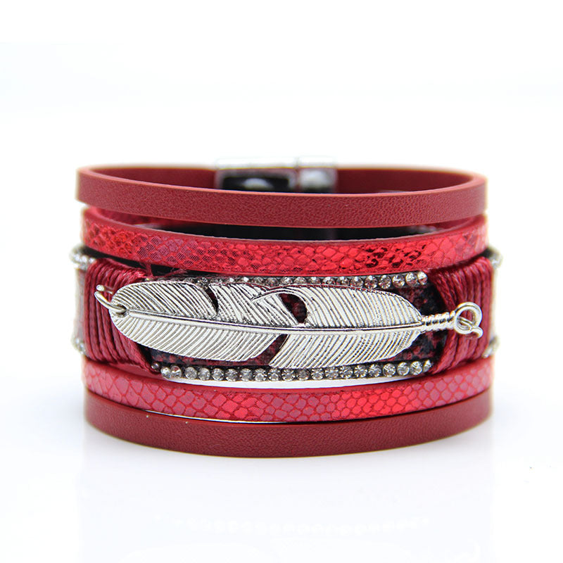 Wholesale Feather Leather Woven Multi-layer Bracelets