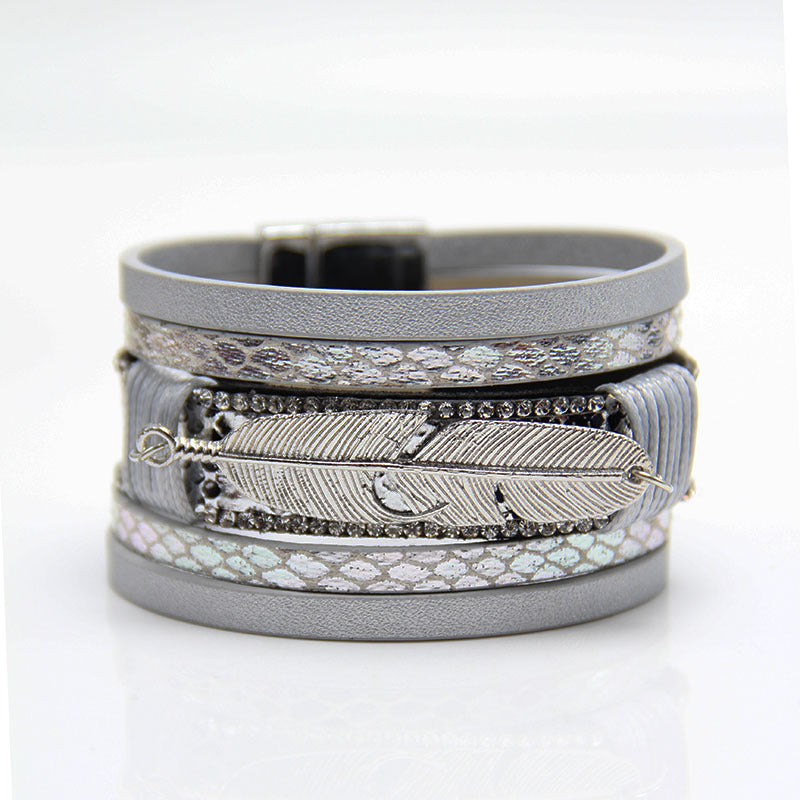 Wholesale Feather Leather Woven Multi-layer Bracelets