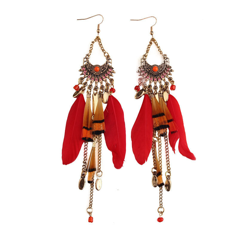 Wholesale Long Feather Pendant Tassel Earrings