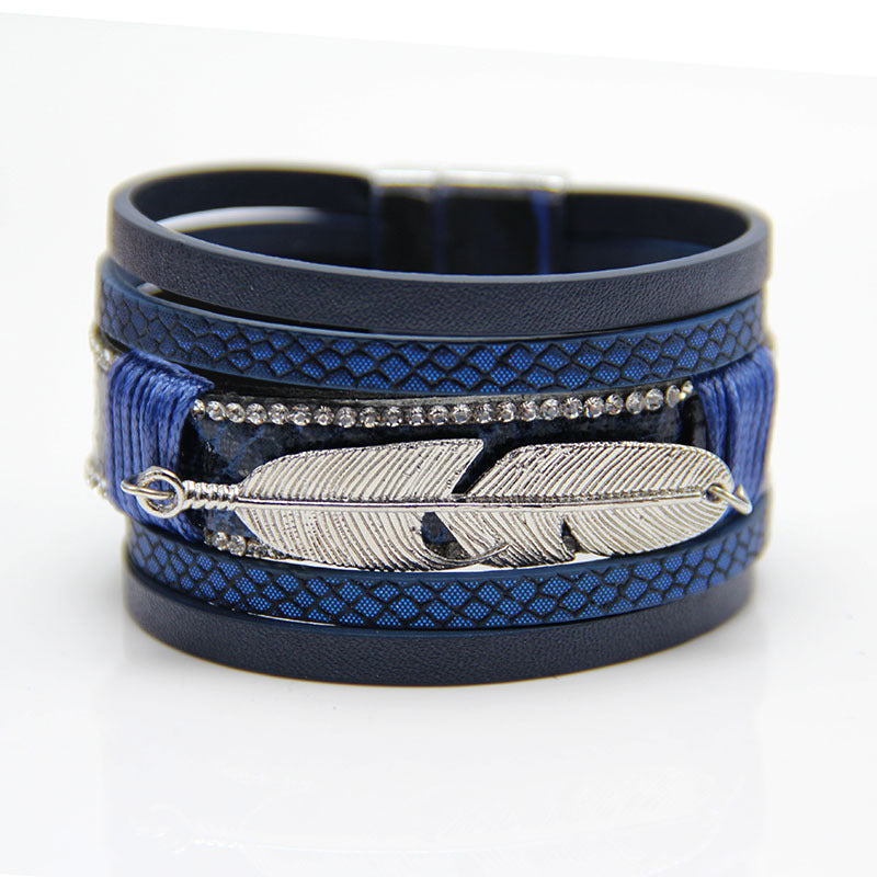 Wholesale Feather Leather Woven Multi-layer Bracelets