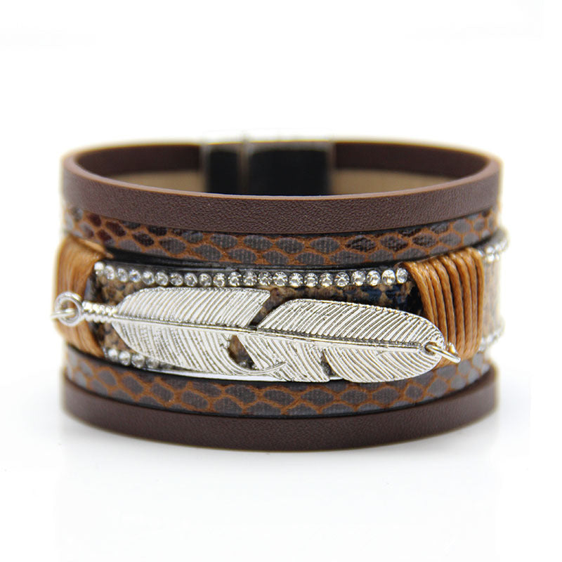 Wholesale Feather Leather Woven Multi-layer Bracelets