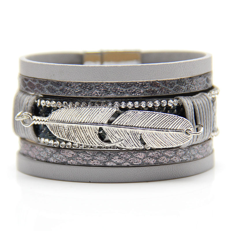 Wholesale Feather Leather Woven Multi-layer Bracelets