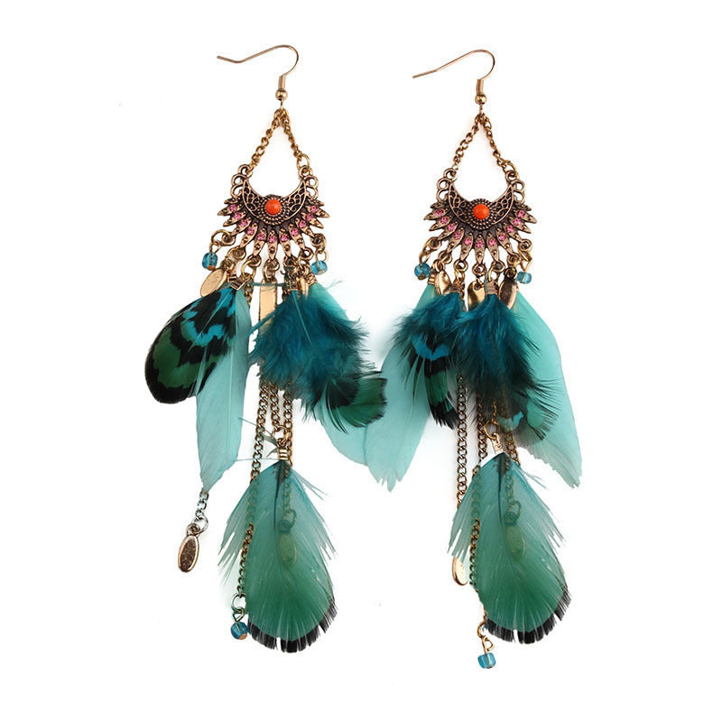 Wholesale Long Feather Pendant Tassel Earrings