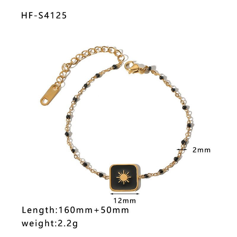 Wholesale Vintage Small Square Sun-shaped Eight-pointed Star Titanium Steel Bracelet