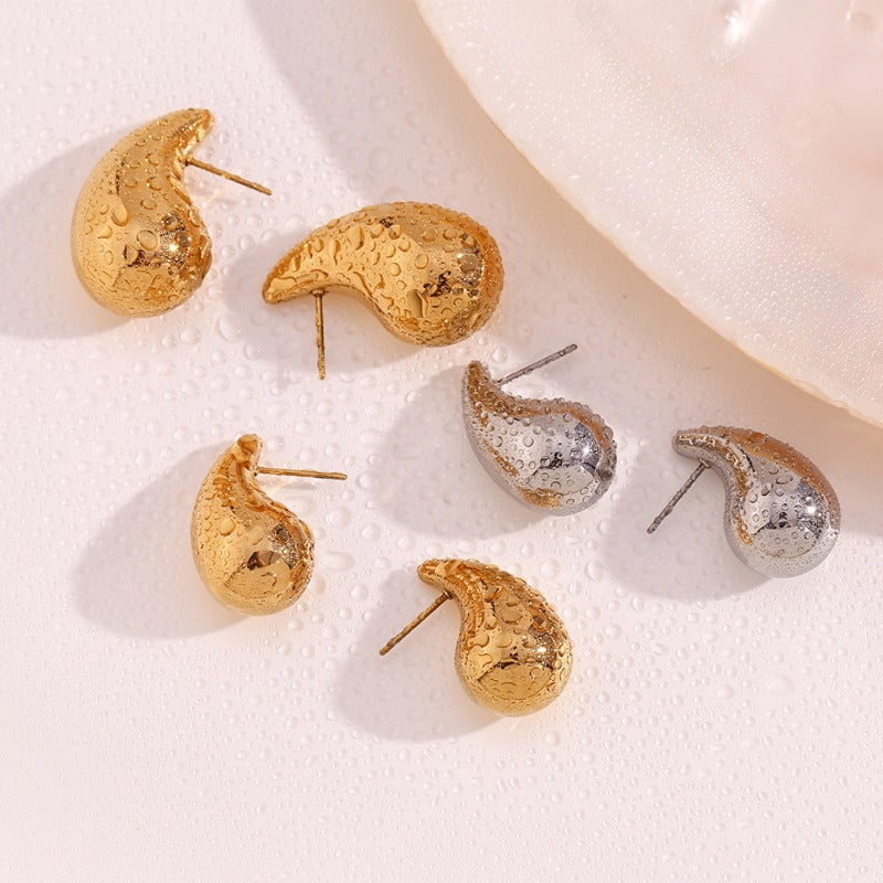 Wholesale Simple Geometric Stainless Steel 18K Gold Plated Small Hollow Teardrop Earrings