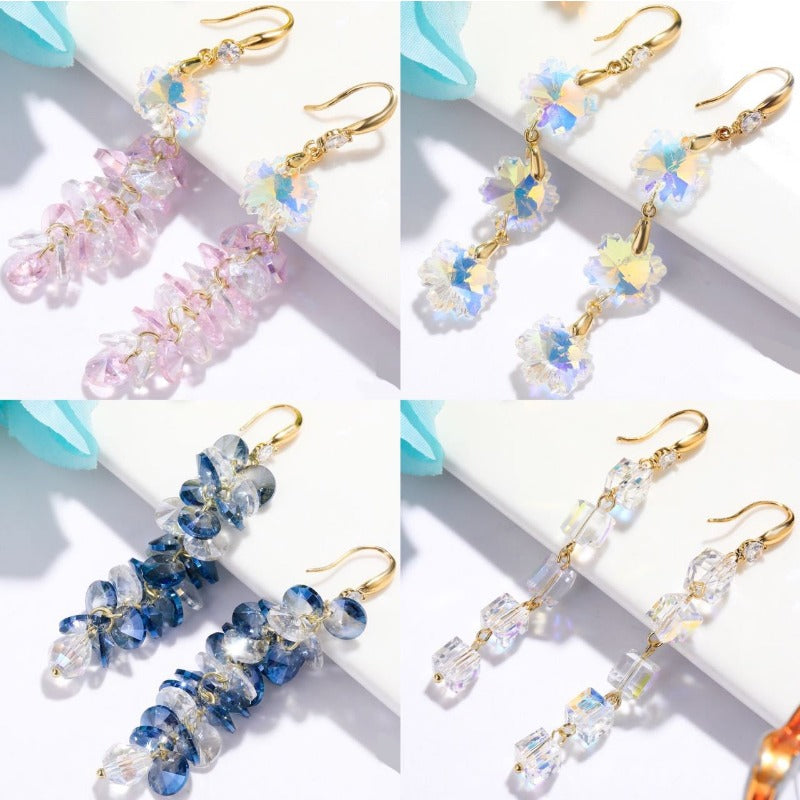 Wholesale Mother's Day Long Crystal Light Luxury High-end Colorful Crystal Water Drop Earrings