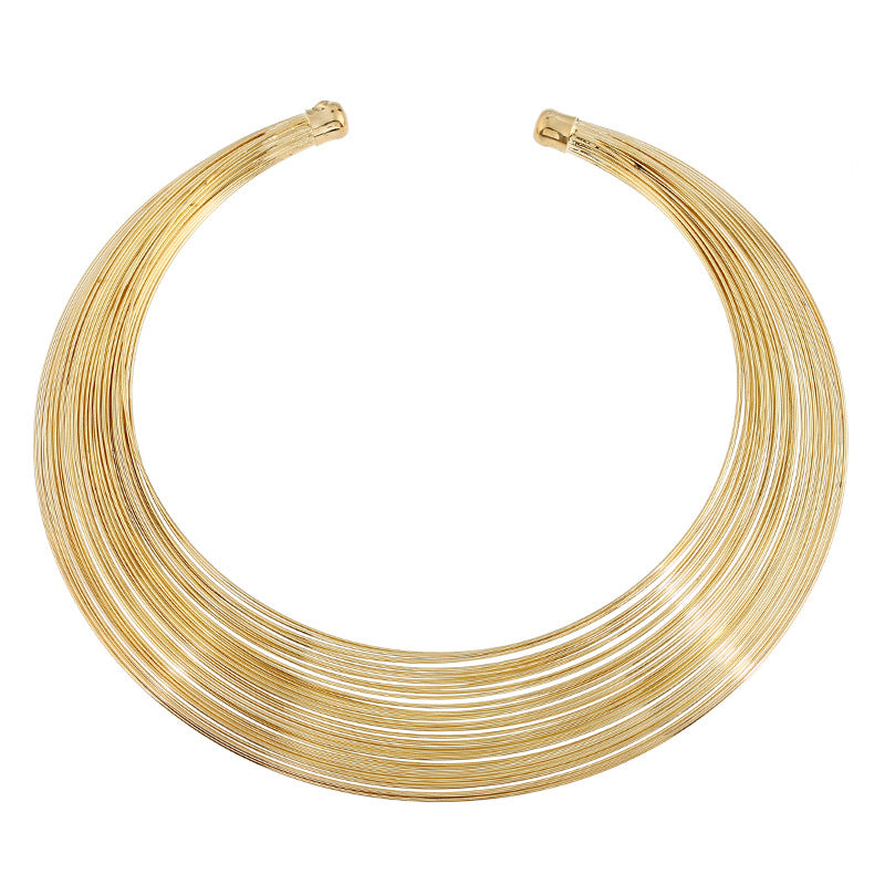 Wholesale fashion striped metal collar necklace four-piece bracelet ring earring collar