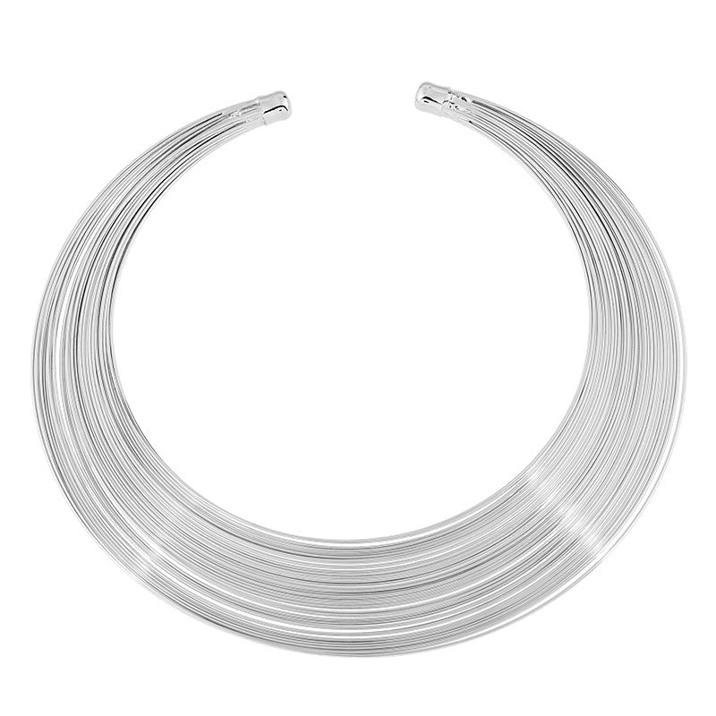 Wholesale fashion striped metal collar necklace four-piece bracelet ring earring collar