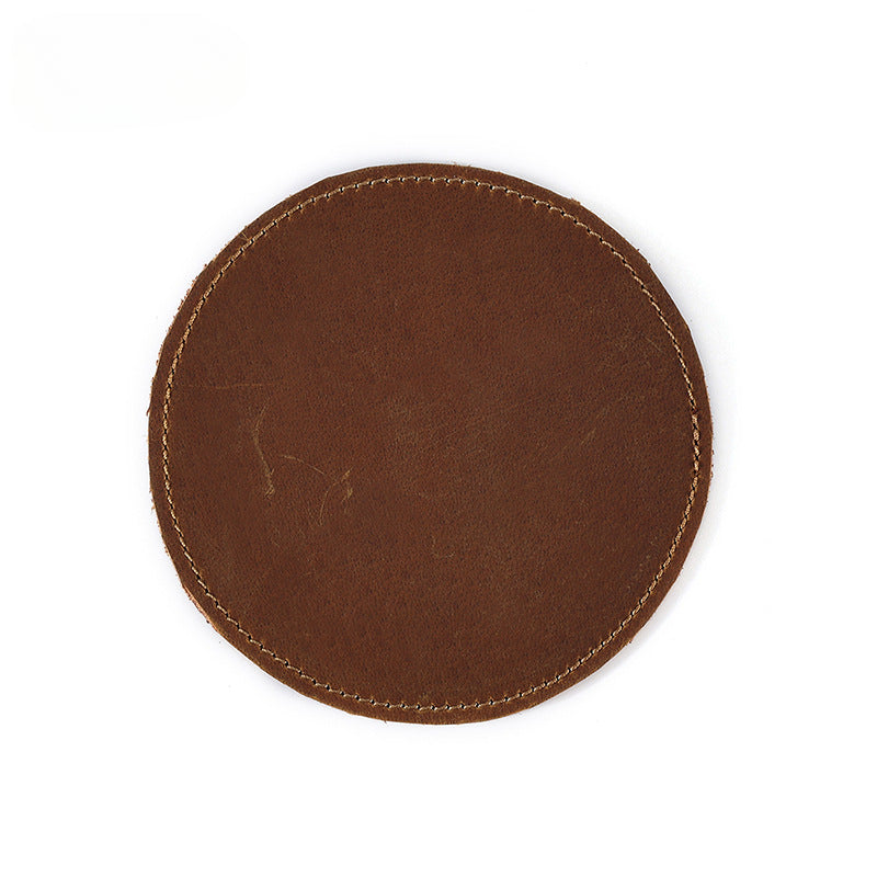 Wholesale Leather Coaster Crazy Horse Leather Retro Handmade Leather Pad