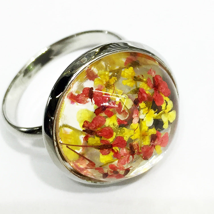 Wholesale 6pcs Real Flower Two-color Adjustable Ring