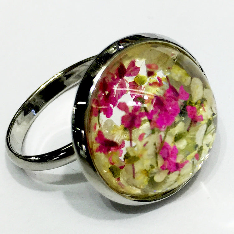 Wholesale 6pcs Real Flower Two-color Adjustable Ring