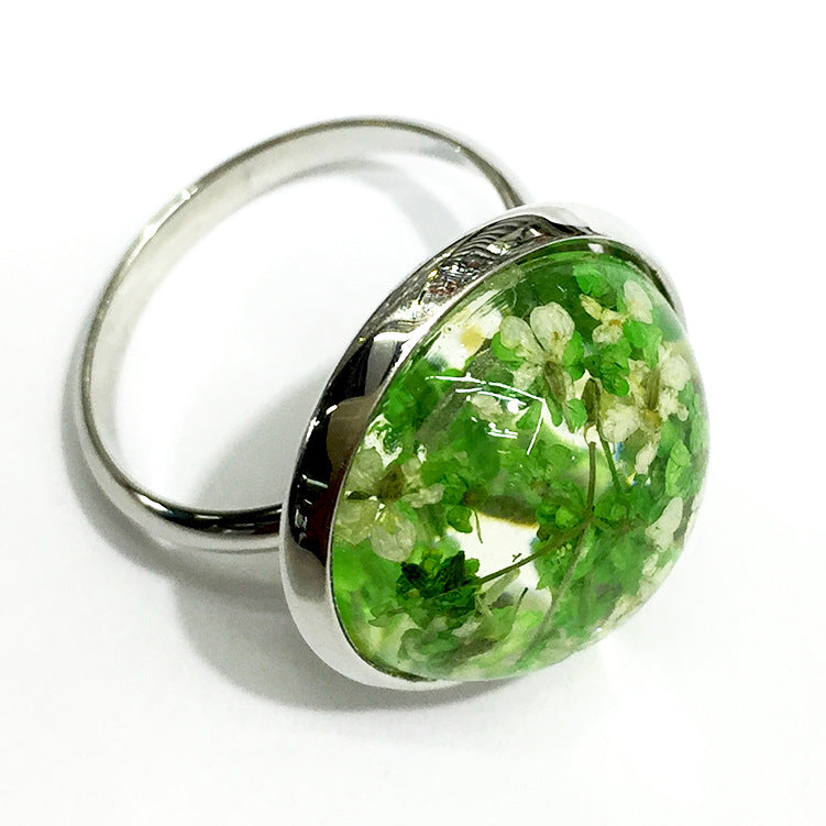 Wholesale 6pcs Real Flower Two-color Adjustable Ring