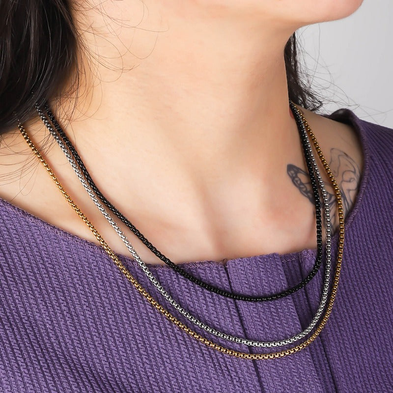 Wholesale Versatile DIY Stainless Steel 18k Gold Plated Chain Bar Titanium Steel Square Pearl Necklaces