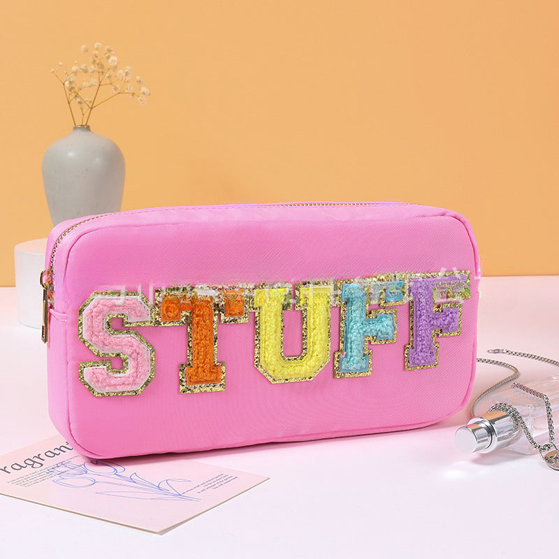 Wholesale Waterproof Embroidered Letters Nylon Cosmetic Bag