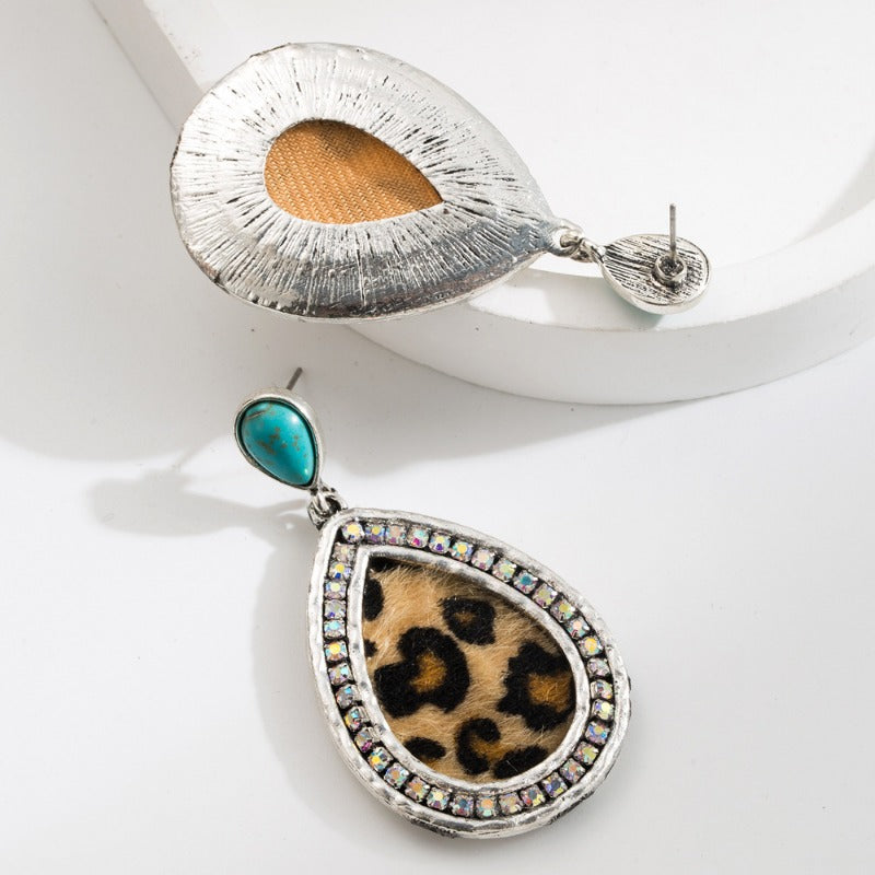 Wholesale Fashion Retro Bohemian Turquoise Leopard Ethnic Style Long Earrings