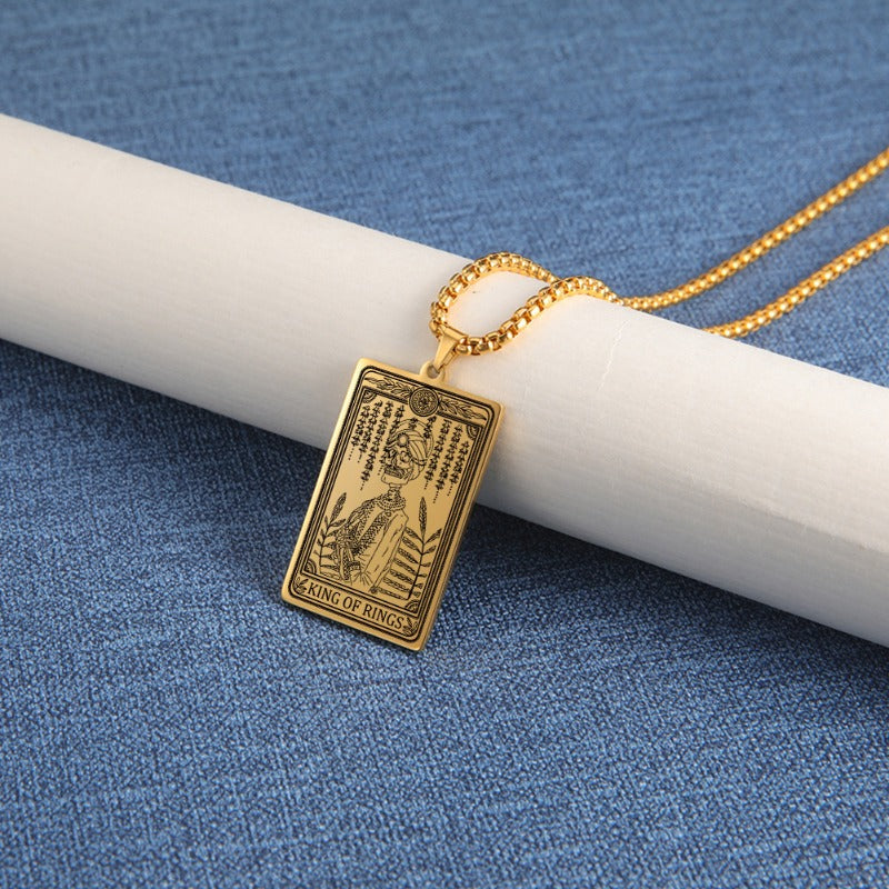 Wholesale Titanium Steel Square Tarot Card Series Ring King Stainless Steel Necklaces