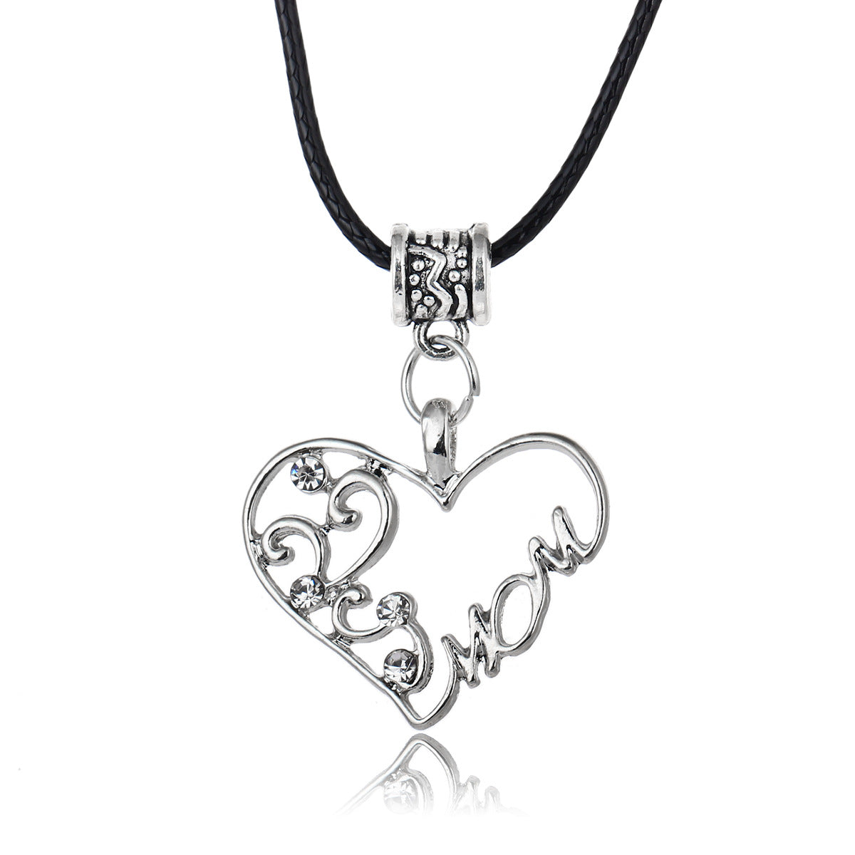 Wholesale Gothic Home Warmth Series English Engraved Pendant Leather Rope Necklace