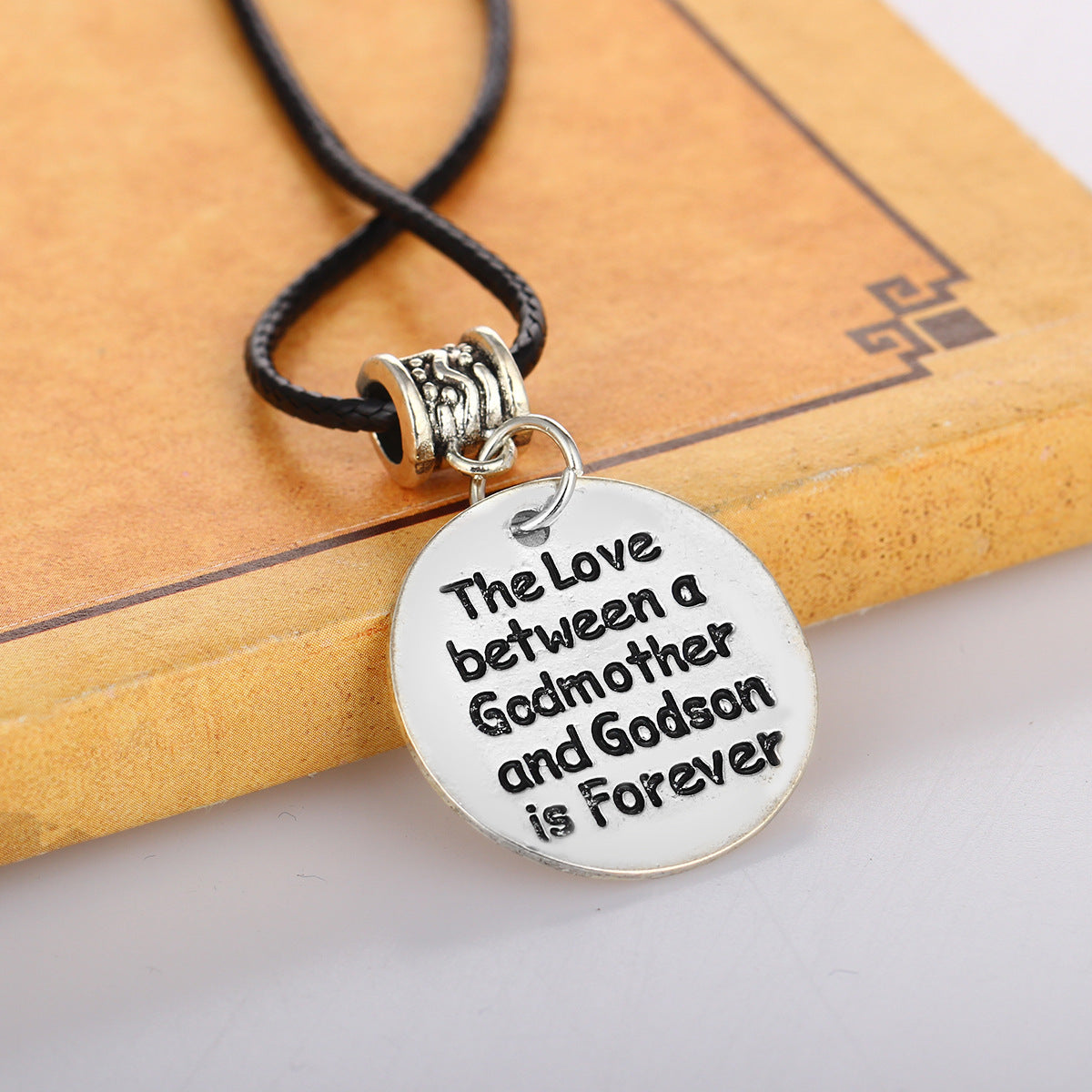 Wholesale Gothic Home Warmth Series English Engraved Pendant Leather Rope Necklace