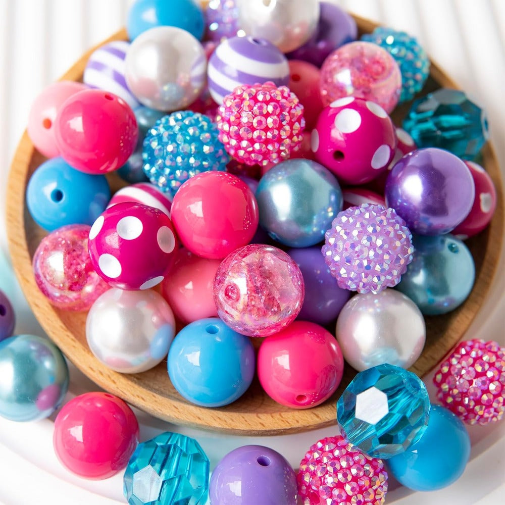 Wholesale Beads for pens, 50pcs 20mm Beads for Beadable Pens Mix, Bubblegum Beads 20mm Bulk, 20 mm Beads for Bead Pens, Large Chunky beads Bubble Gum Beads for Pen Making,  (Mermaid/PurpleBlue)