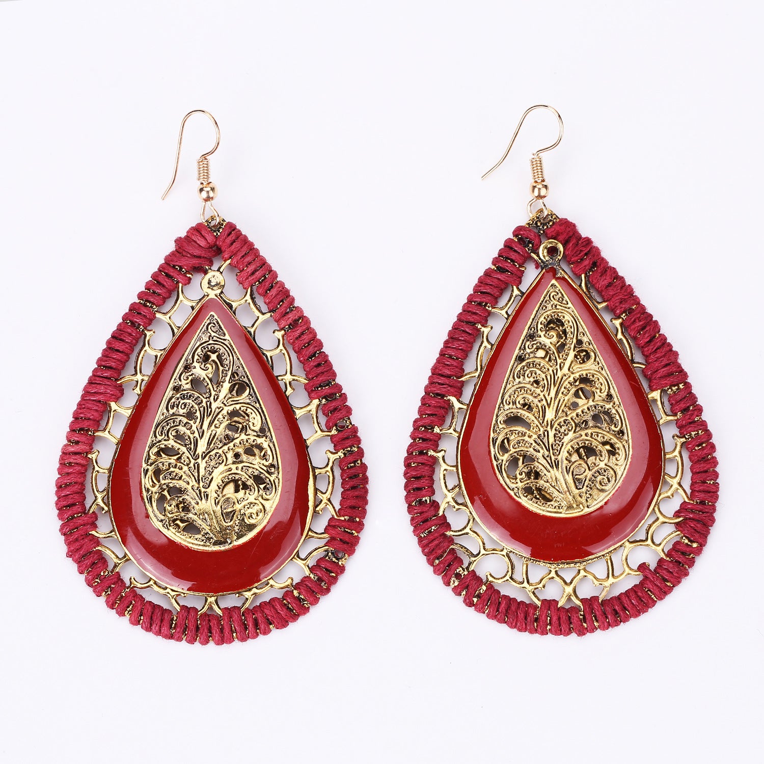Wholesale Retro Bohemian Teardrop Woven Earrings Electroplated Alloy Fashion Accessory Trendy Exotic Style For Party Wedding Boutique Resale