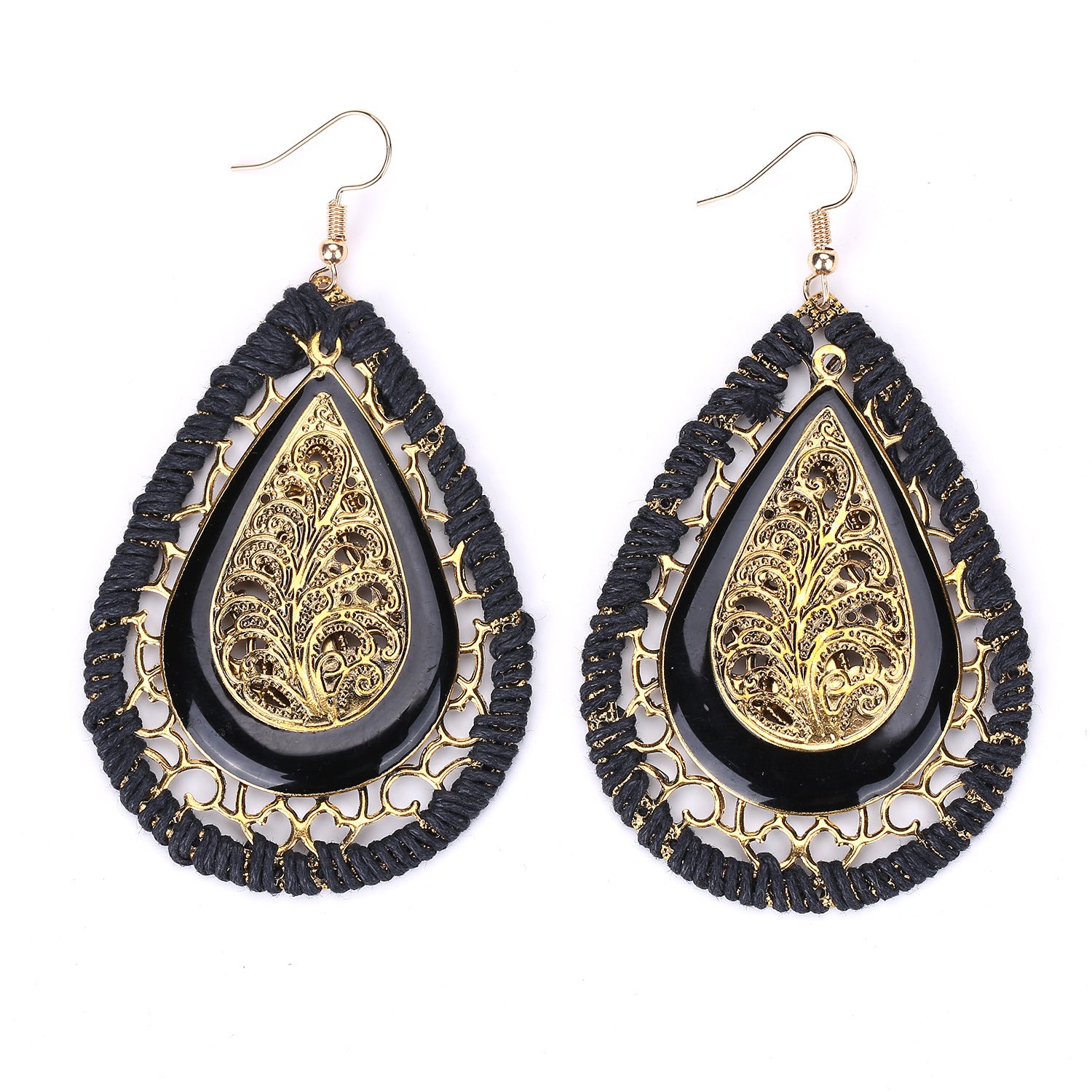 Wholesale Retro Bohemian Teardrop Woven Earrings Electroplated Alloy Fashion Accessory Trendy Exotic Style For Party Wedding Boutique Resale