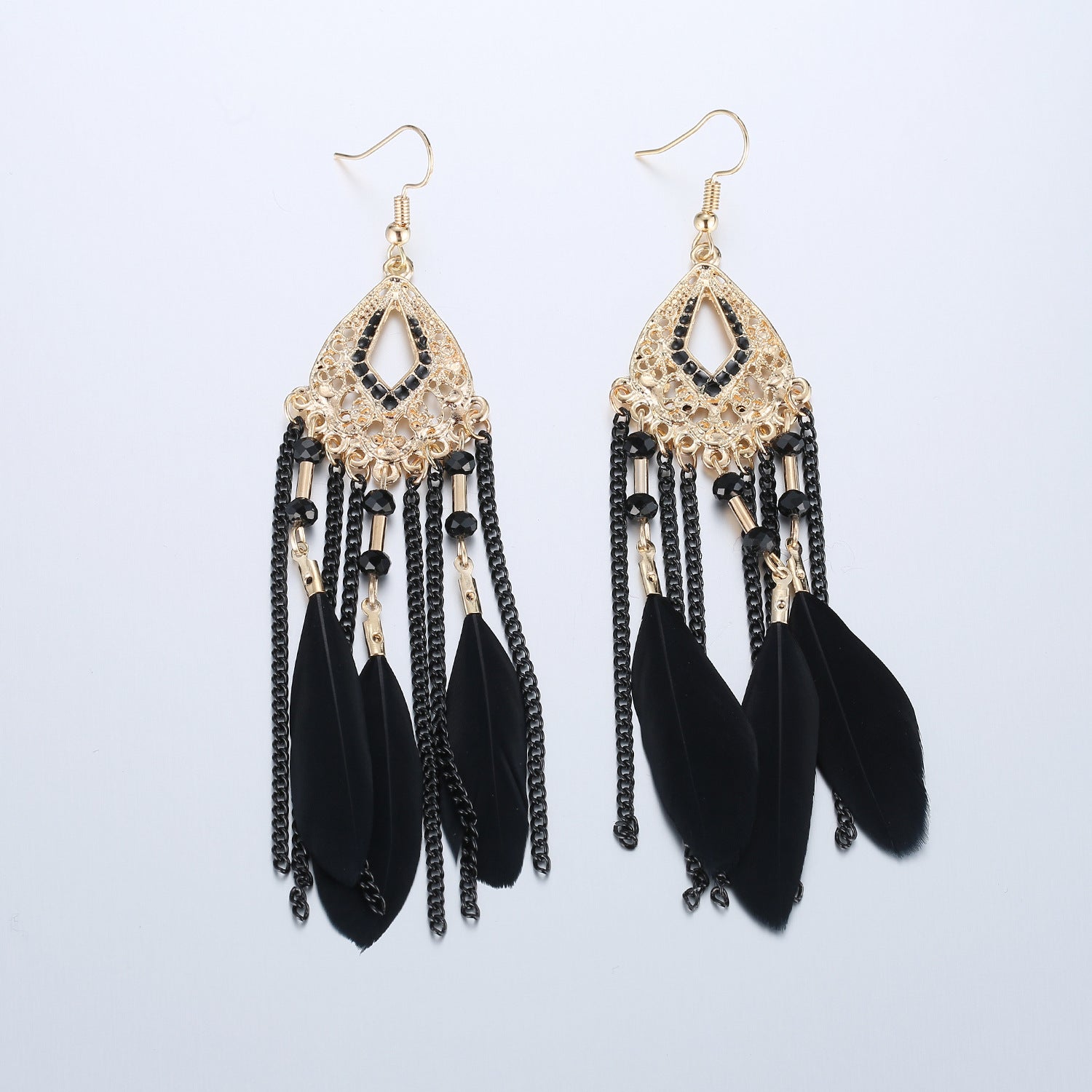 Wholesale Retro Ethnic Tassel Feather Earrings For Women Long Drop Alloy Earrings Stylish Fashion Accessory Gift