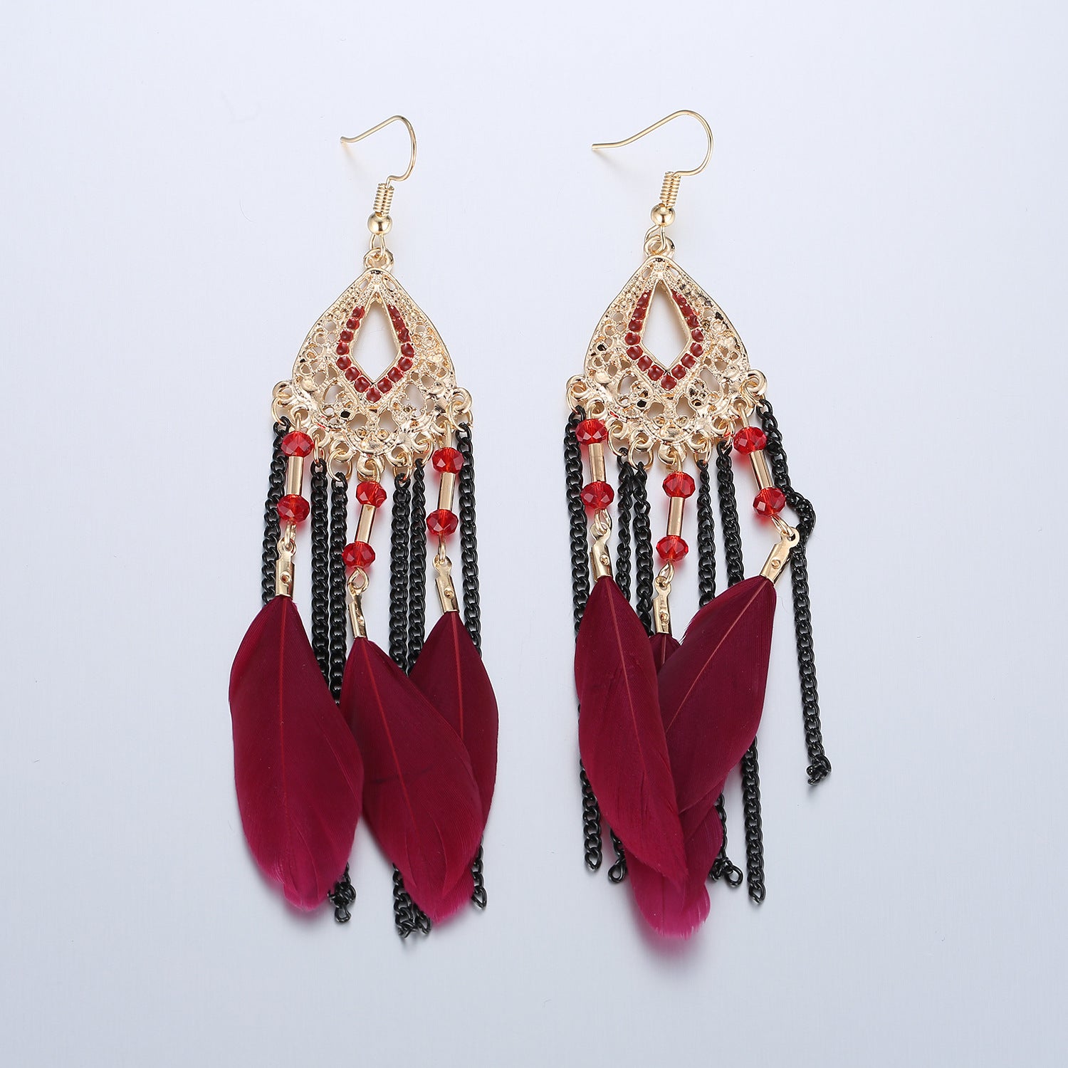 Wholesale Retro Ethnic Tassel Feather Earrings For Women Long Drop Alloy Earrings Stylish Fashion Accessory Gift