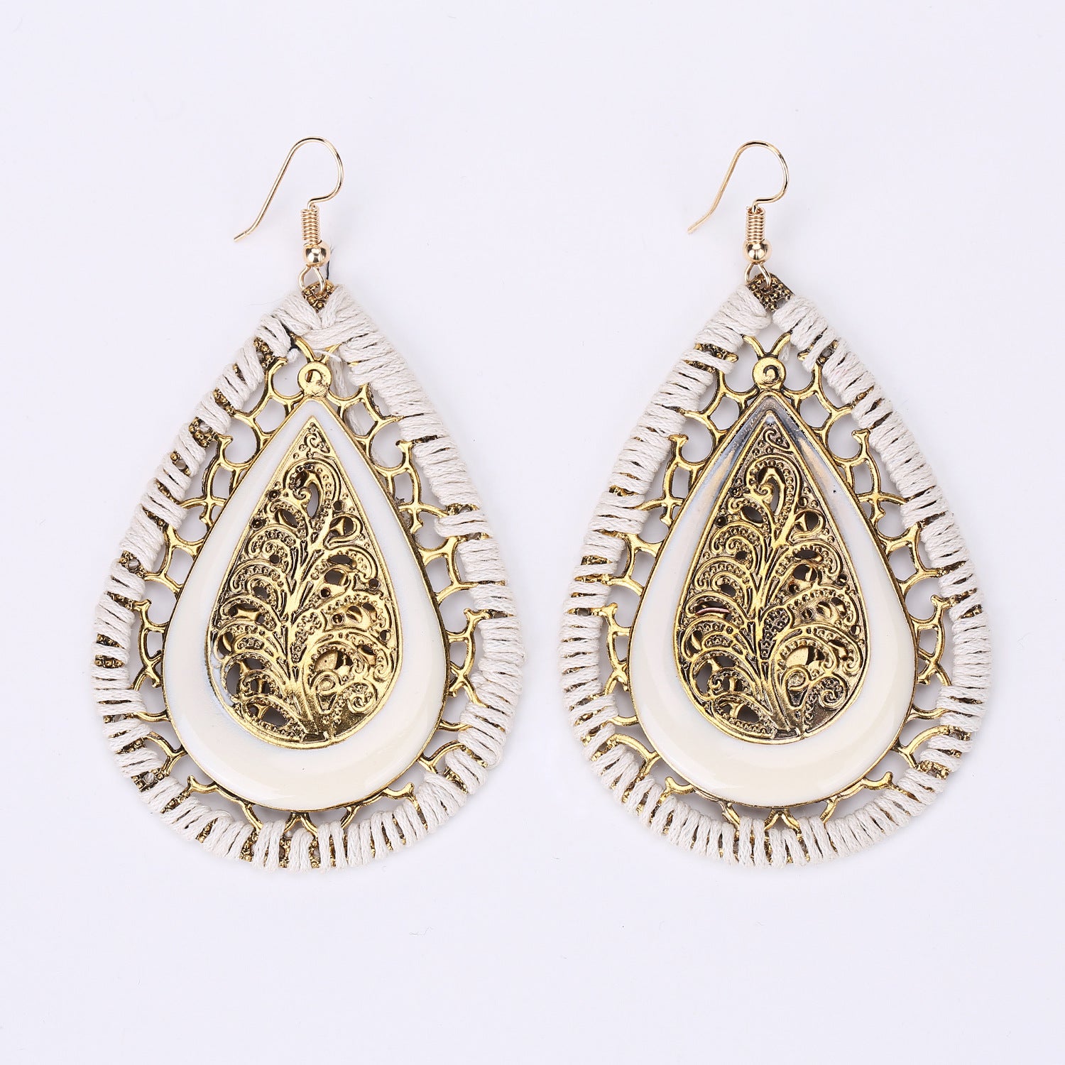 Wholesale Retro Bohemian Teardrop Woven Earrings Electroplated Alloy Fashion Accessory Trendy Exotic Style For Party Wedding Boutique Resale