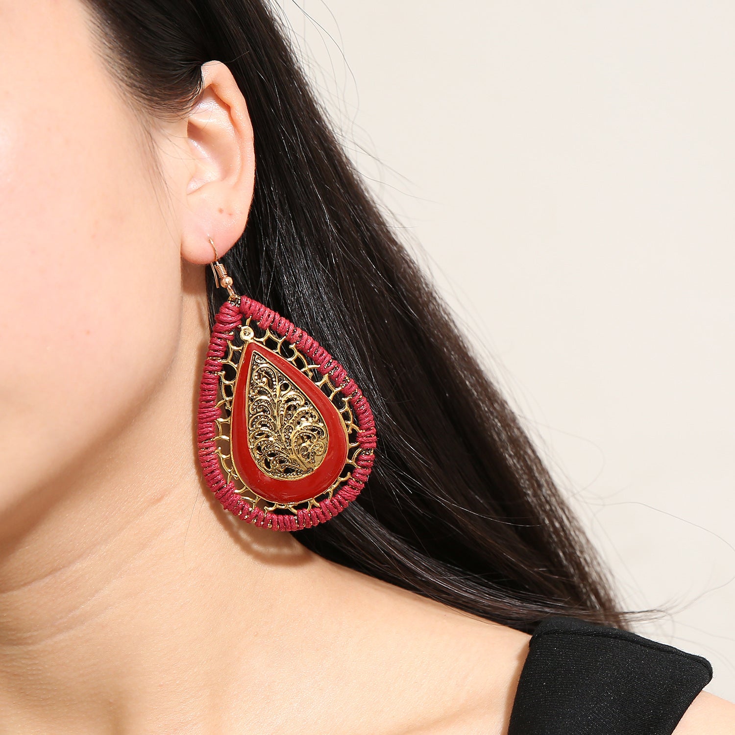 Wholesale Retro Bohemian Teardrop Woven Earrings Electroplated Alloy Fashion Accessory Trendy Exotic Style For Party Wedding Boutique Resale