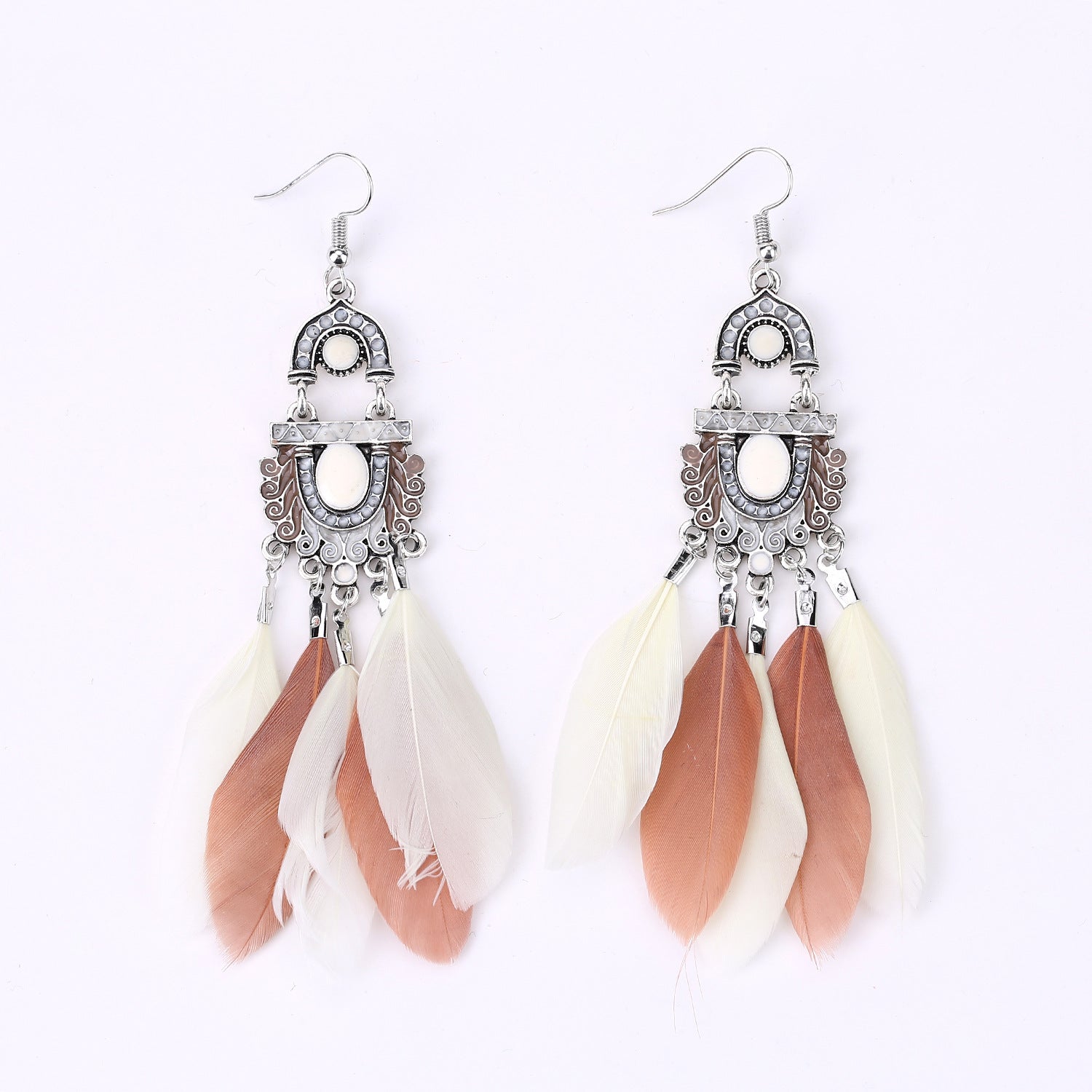 Wholesale Retro Fan Shaped Feather Earrings For Women Long Drop Ethnic Style Fashion Jewelry Gift