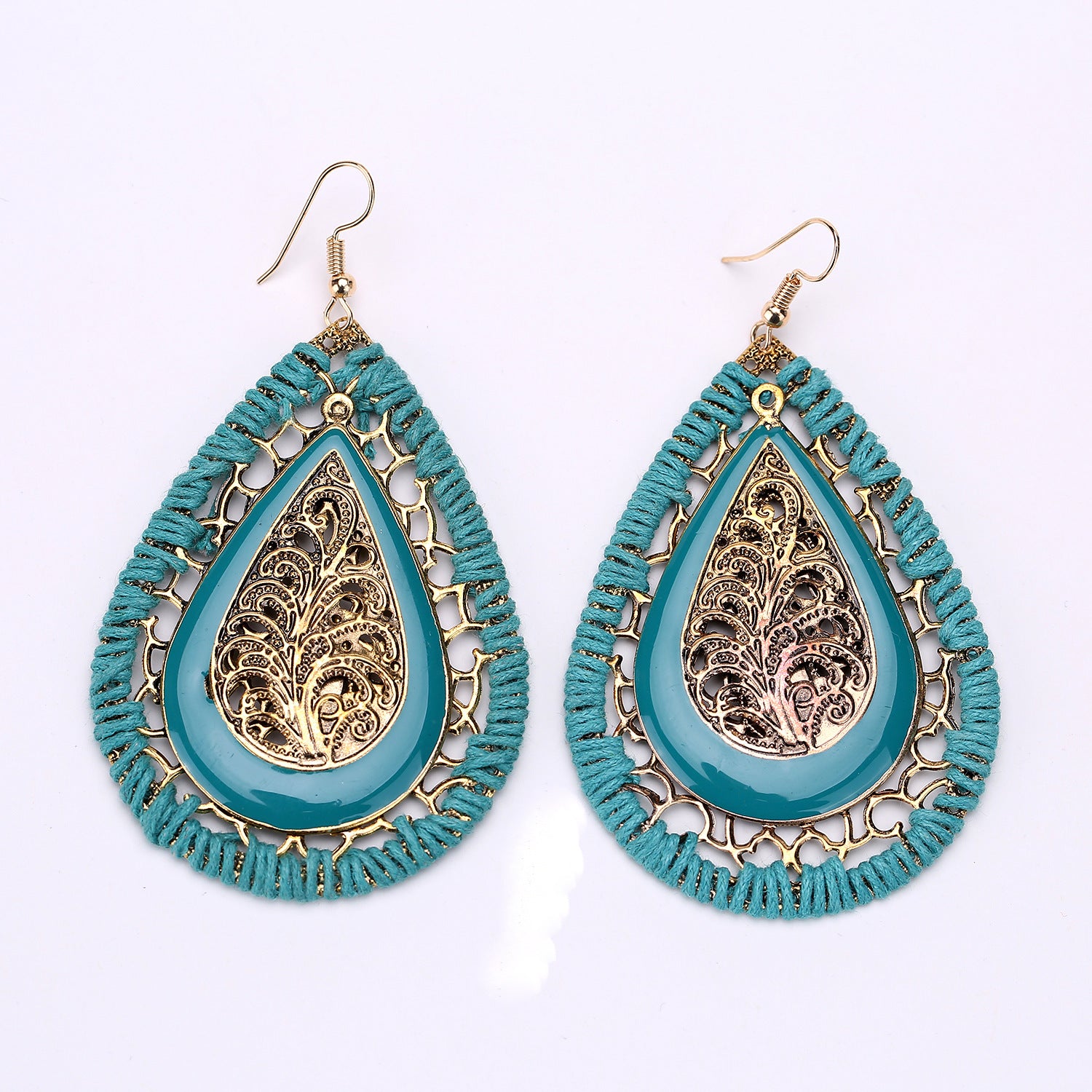 Wholesale Retro Bohemian Teardrop Woven Earrings Electroplated Alloy Fashion Accessory Trendy Exotic Style For Party Wedding Boutique Resale