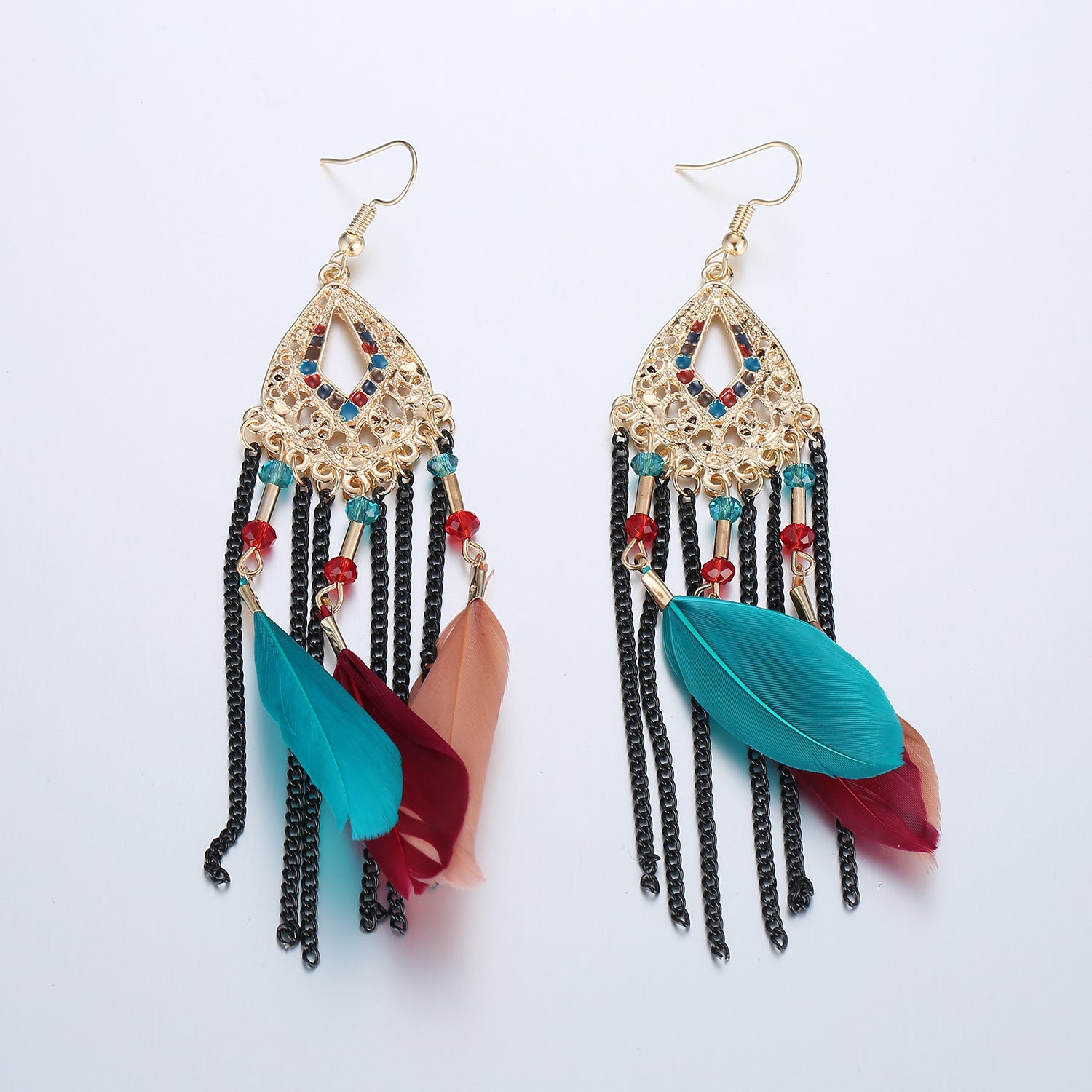 Wholesale Retro Ethnic Tassel Feather Earrings For Women Long Drop Alloy Earrings Stylish Fashion Accessory Gift