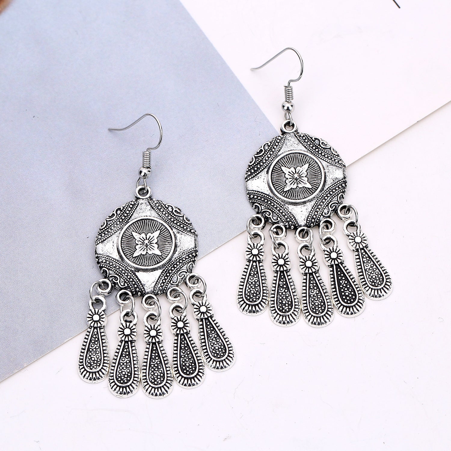 Wholesale Vintage Bohemian Tassel Earrings Ethnic Hollow Carved Alloy Jewelry For Birthday Gift