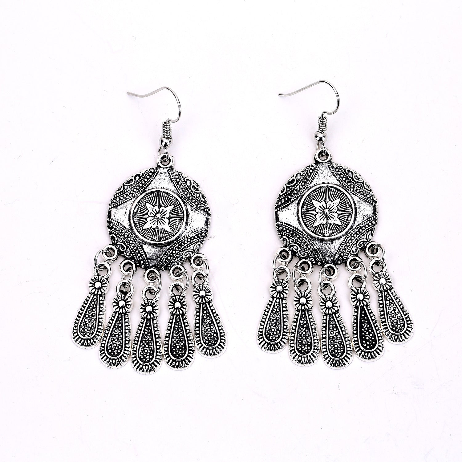 Wholesale Vintage Bohemian Tassel Earrings Ethnic Hollow Carved Alloy Jewelry For Birthday Gift