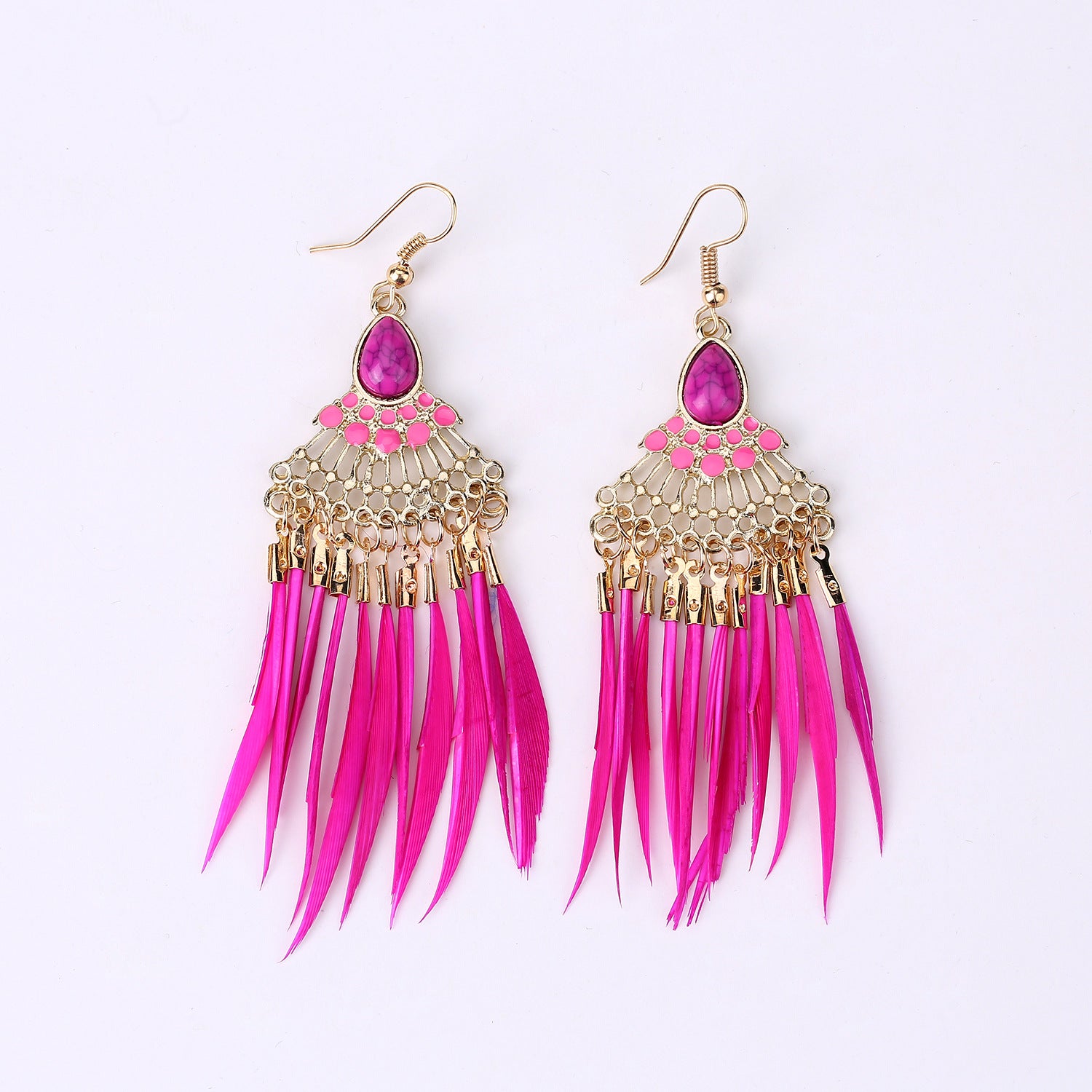 Wholesale Retro Tassel Feather Earrings For Women Chic Bohemian Long Drop Earring Party Fashion Jewelry Accessory