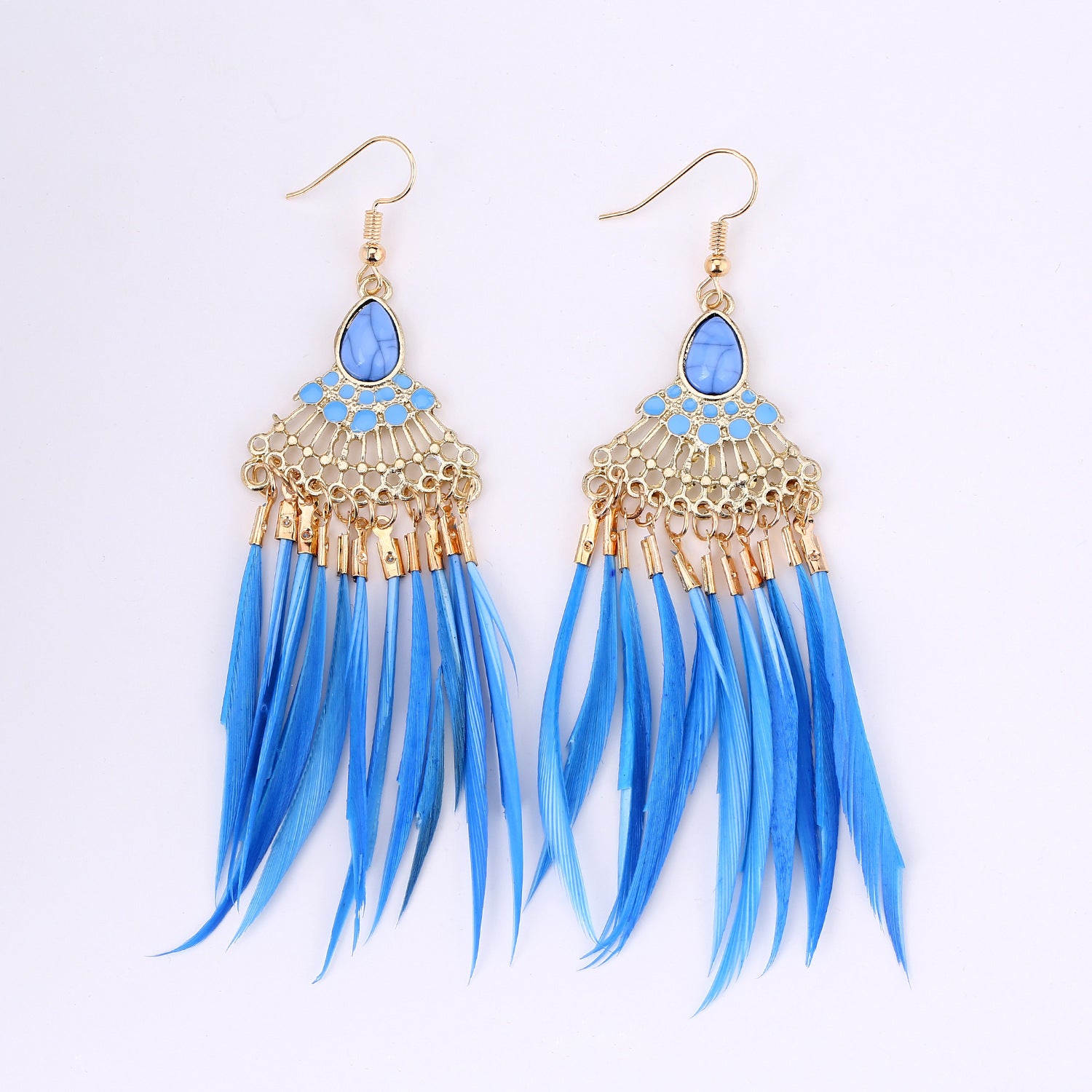 Wholesale Retro Tassel Feather Earrings For Women Chic Bohemian Long Drop Earring Party Fashion Jewelry Accessory