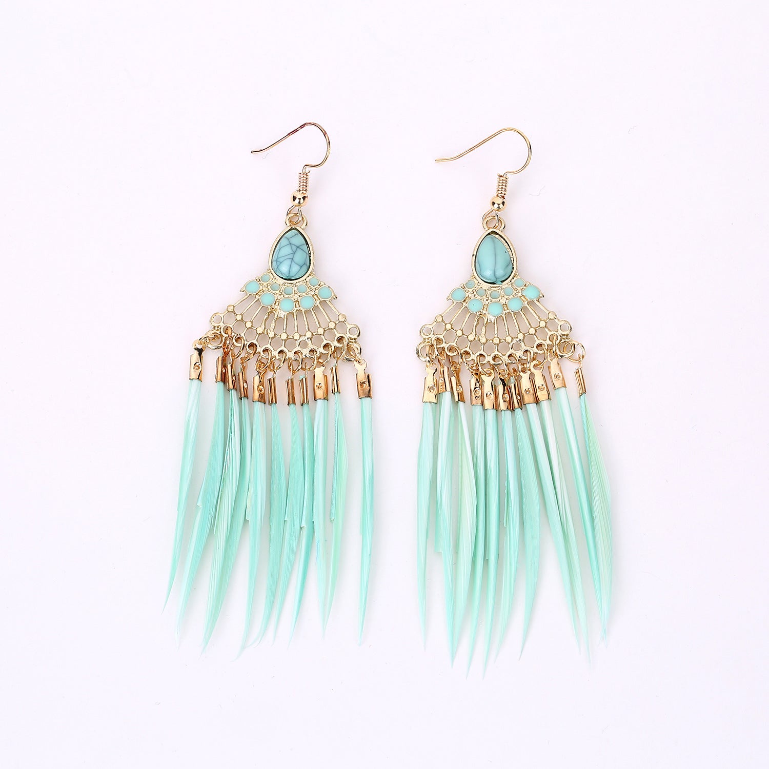 Wholesale Retro Tassel Feather Earrings For Women Chic Bohemian Long Drop Earring Party Fashion Jewelry Accessory